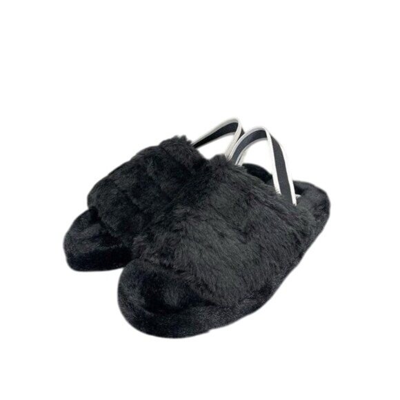 TOP MODA  Women Black Faux Fur Open Toe Slippers With Elastic Strap - Picture 9 of 10